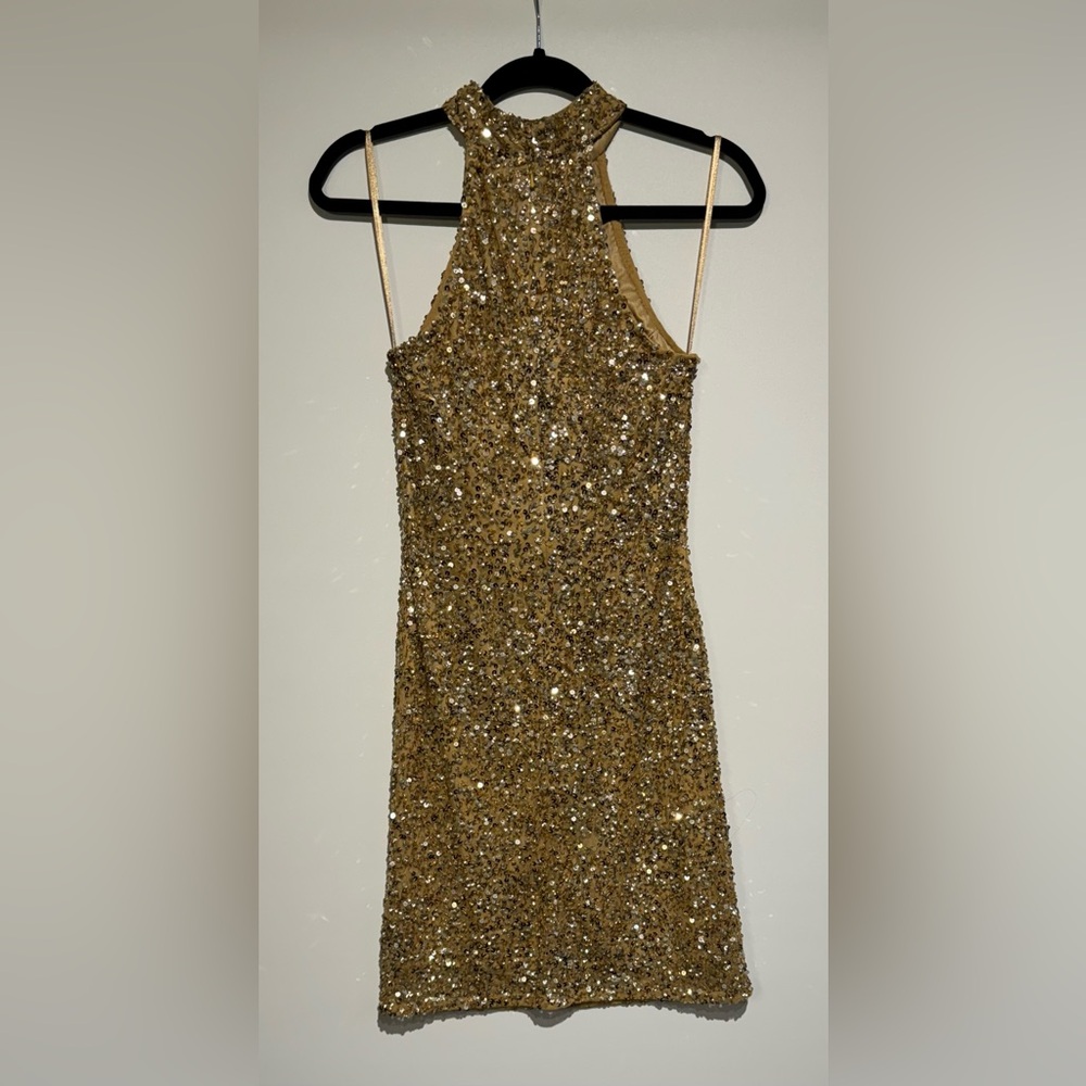 New Ashley Lauren Gold Sequin Short Dress Evening Gown – 6 US - Picture 2 of 3